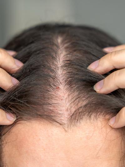 Ausdünnung im Scheitelbereich bei hormonell bedingtem Haarausfall